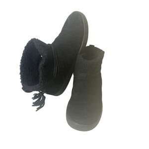Koolaburra By Ugg Women 8 Black Suede Faux Fur Ankle Boot Casual Comfort Pull On